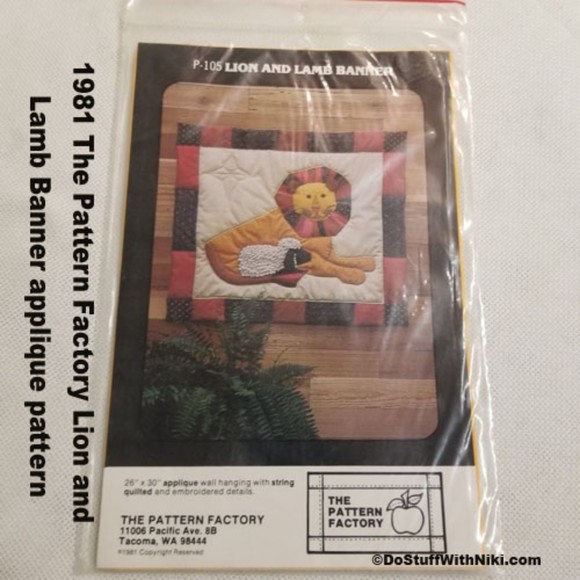 1981 The Pattern Factory Lion and Lamb Banner applique pattern Pat020 - Picture 1 of 5
